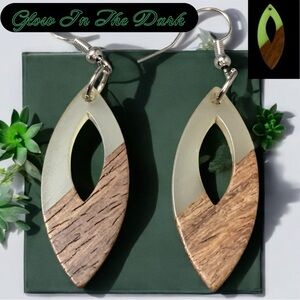 BOHO Style Glow In The Dark Wood & Resin Earrings, Festival